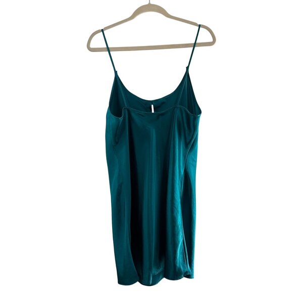 Vtg California Dynasty Satin Chemise Nightgown Adjustable Spaghetti Straps Teal - Picture 2 of 7